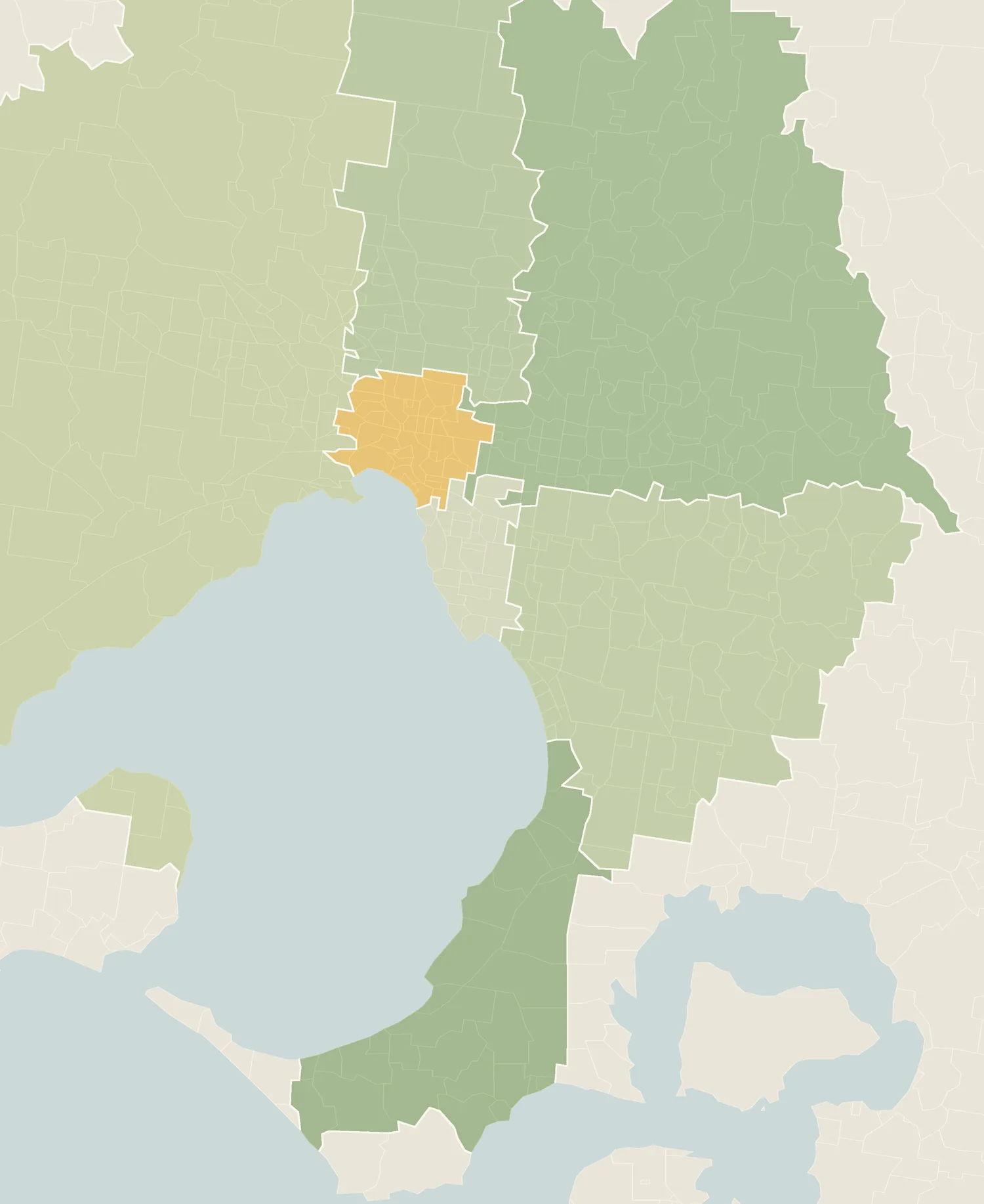 Map of Melbourne showing the regions we service around Port Phillip Bay